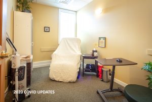 Acupuncture treatment room with covered chair